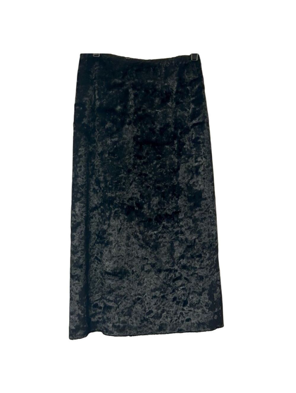 Vtg 80s Whimsigoth Goth Witchy Black Crushed Velvet Fur Hi Waist Pencil XS